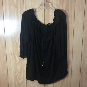 IMAN Black Off the Shoulders Ruffled 3/4 Sleeve Women Blouse 1X